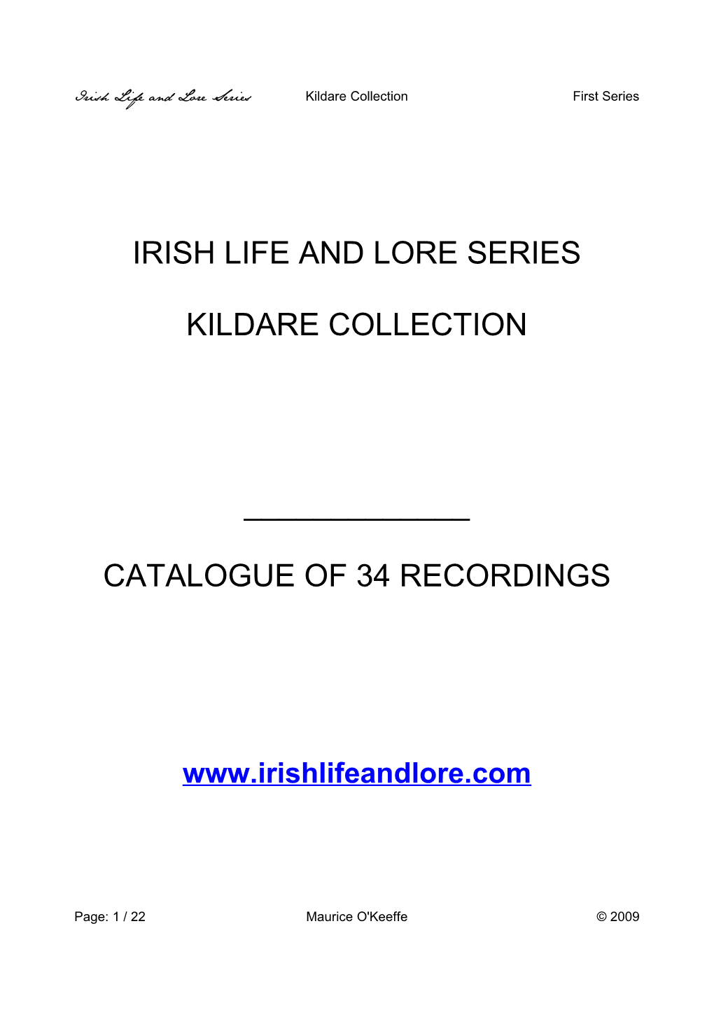 Irish Life and Lore Series Kildare Collection First Series