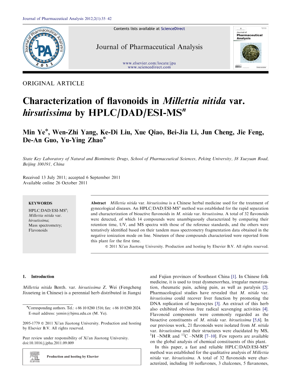 Characterization of Flavonoids in Millettia Nitida Var. Hirsutissima By