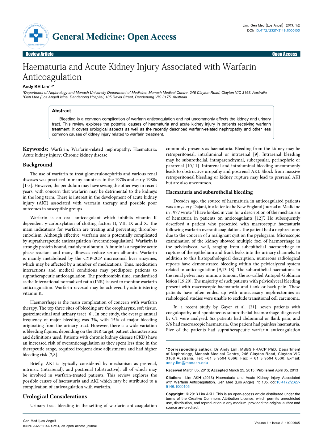 Haematuria and Acute Kidney Injury Associated with Warfarin