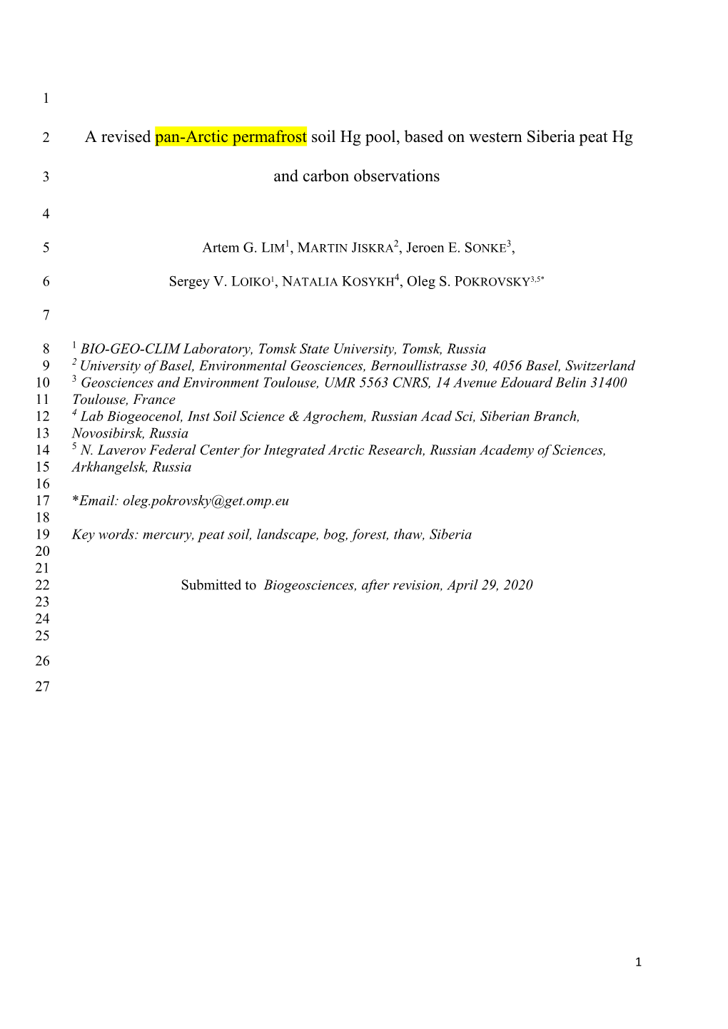 A Revised Pan-Arctic Permafrost Soil Hg Pool, Based on Western Siberia Peat Hg