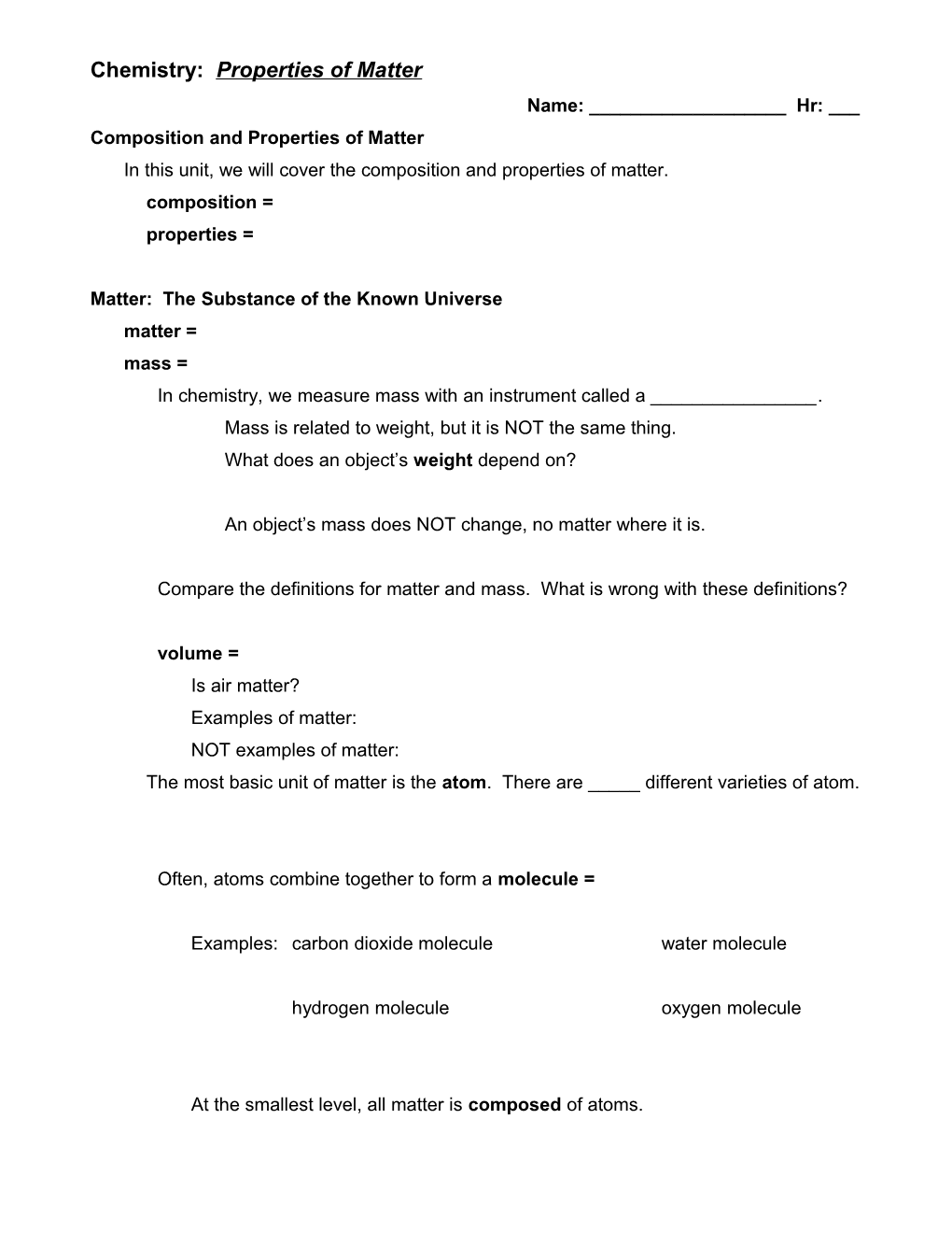 Properties Of Matter LO Student