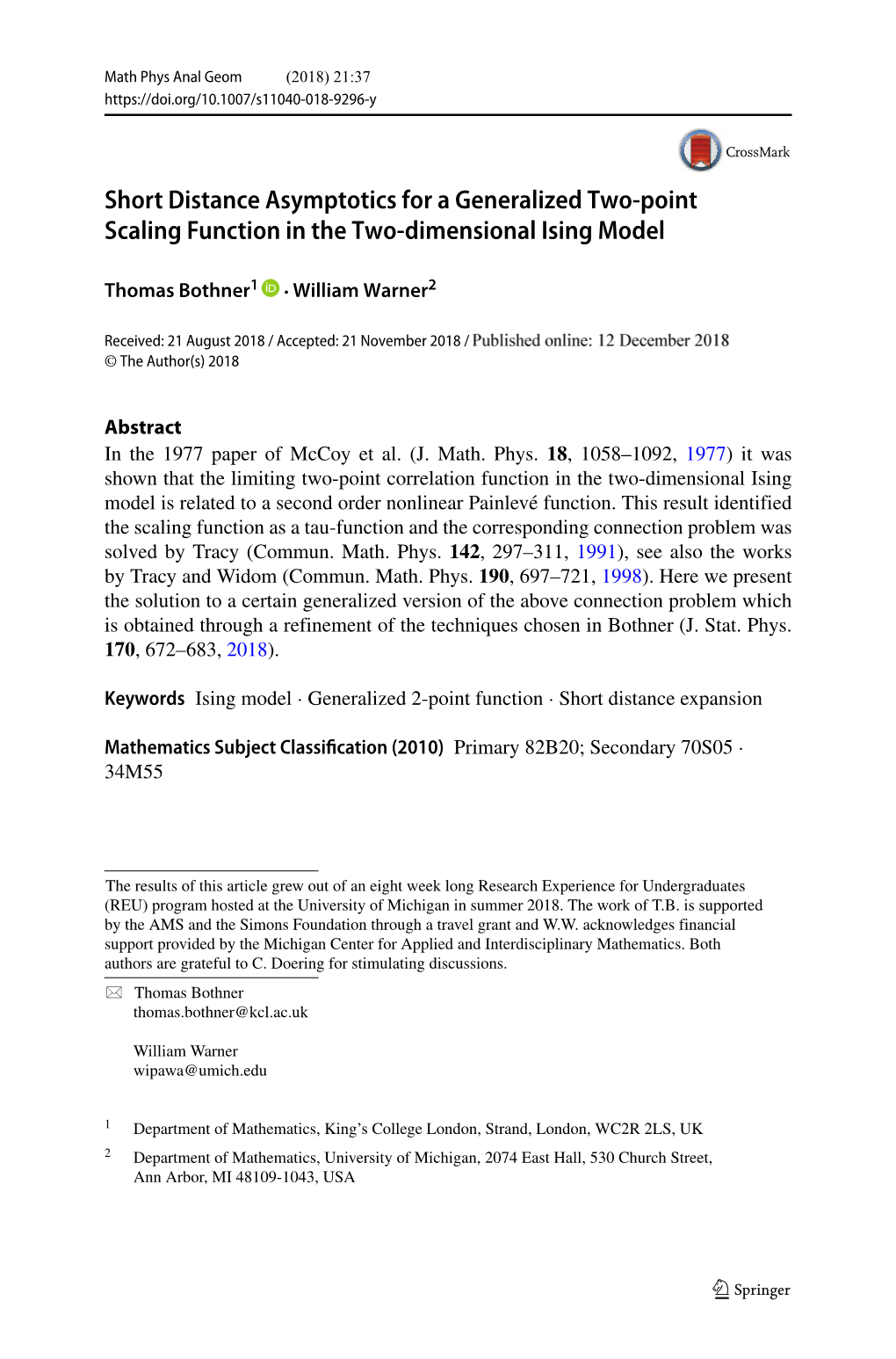 Short Distance Asymptotics for a Generalized Two-Point Scaling Function in the Two-Dimensional Ising Model