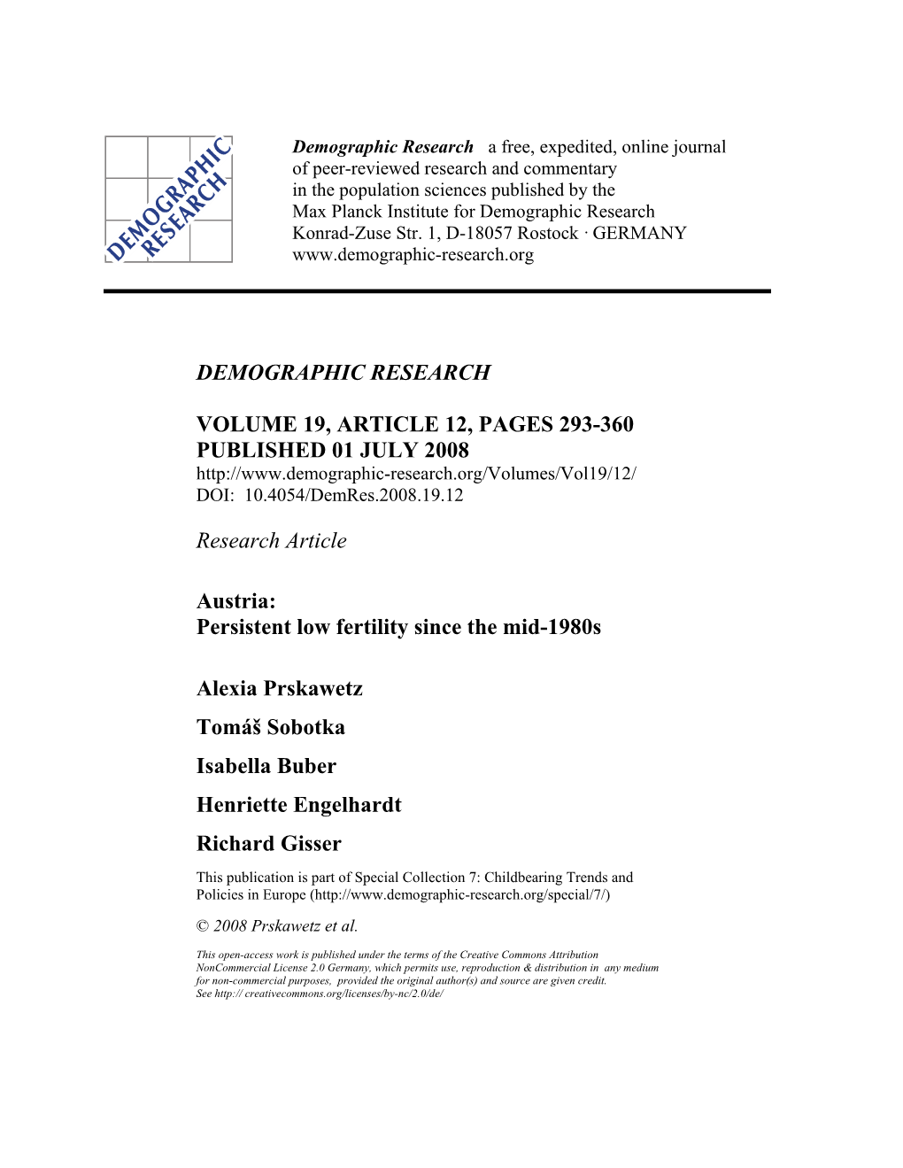 Austria: Persistent Low Fertility Since the Mid-1980S