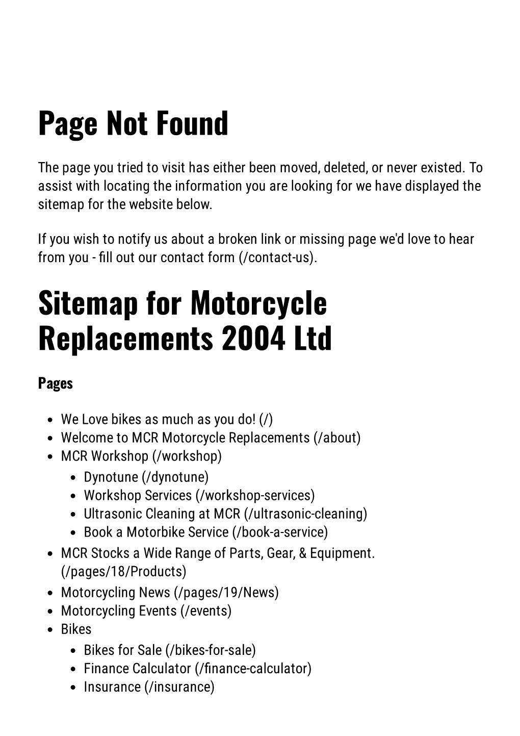 Sitemap for Motorcycle Replacements 2004 Ltd