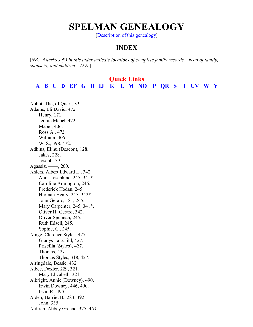 Spelman Genealogy