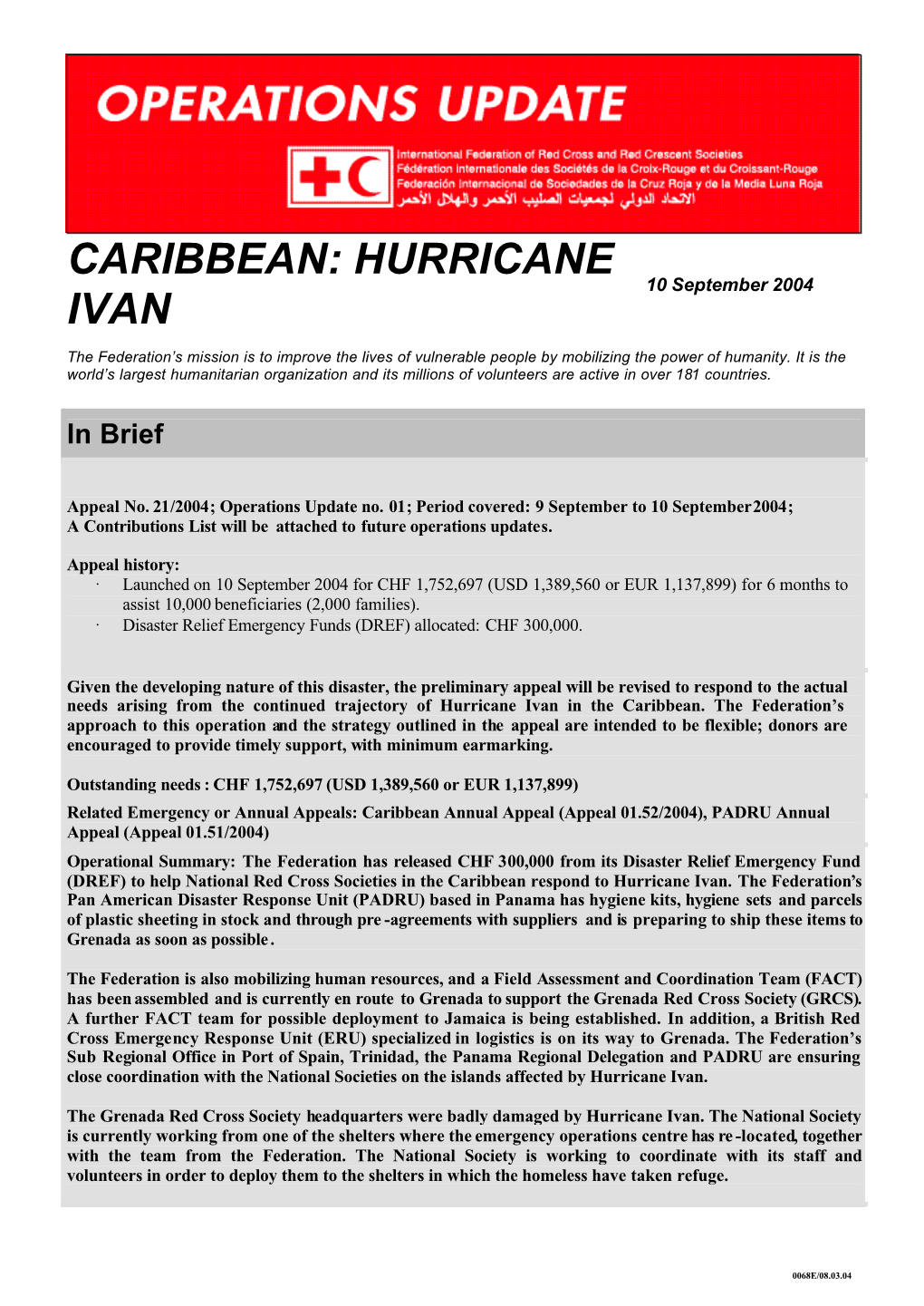 Caribbean: Hurricane Ivan (Appeal 21/2004)