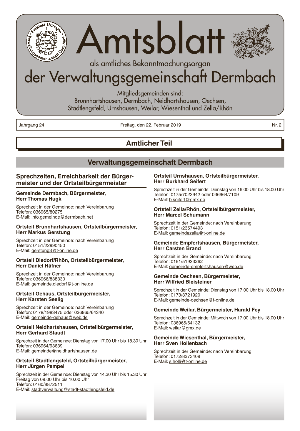 Der Verwaltungsgemeinschaft Dermbach