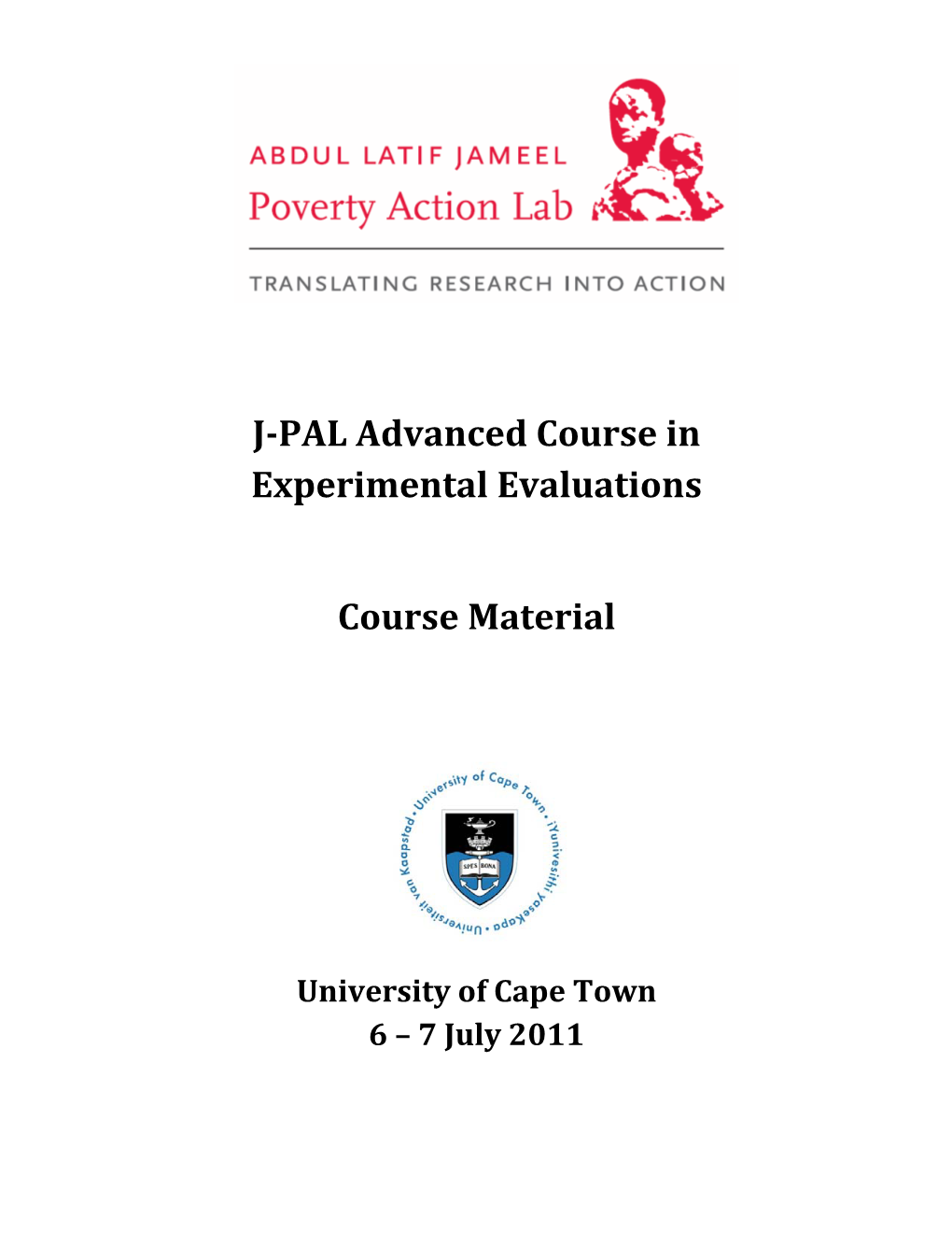 J-PAL Advanced Course in Experimental Evaluations