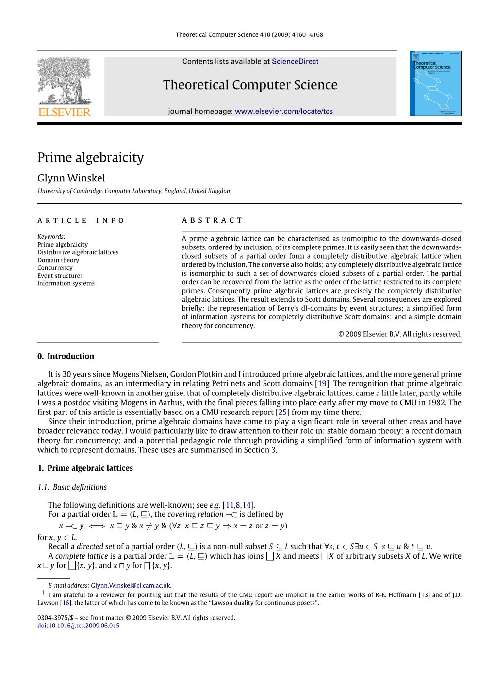 Theoretical Computer Science Prime Algebraicity