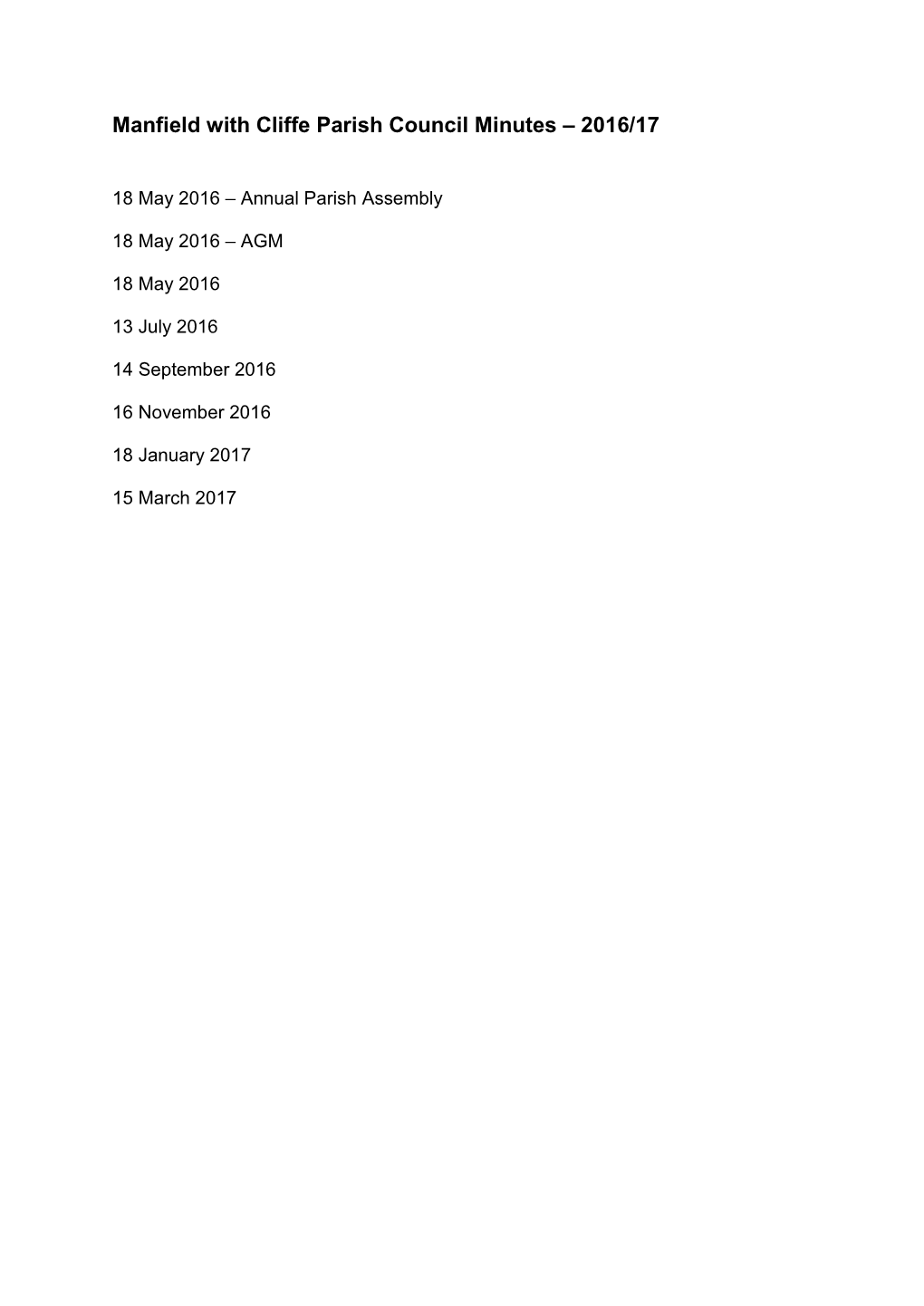 Manfield with Cliffe Parish Council Minutes – 2016/17