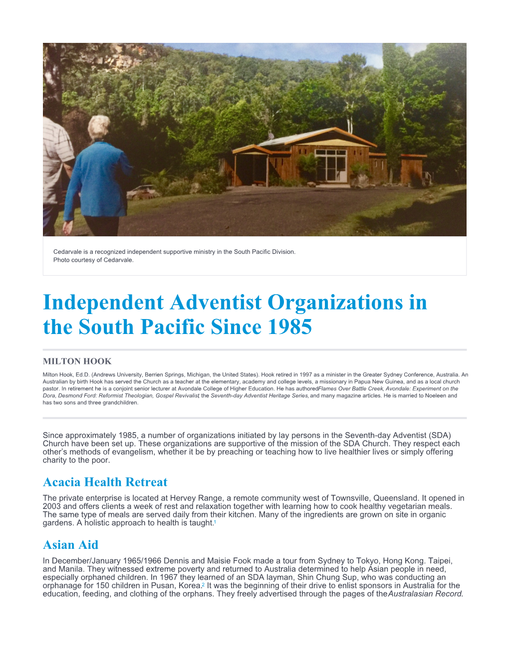 Independent Adventist Organizations in the South Pacific Since 1985