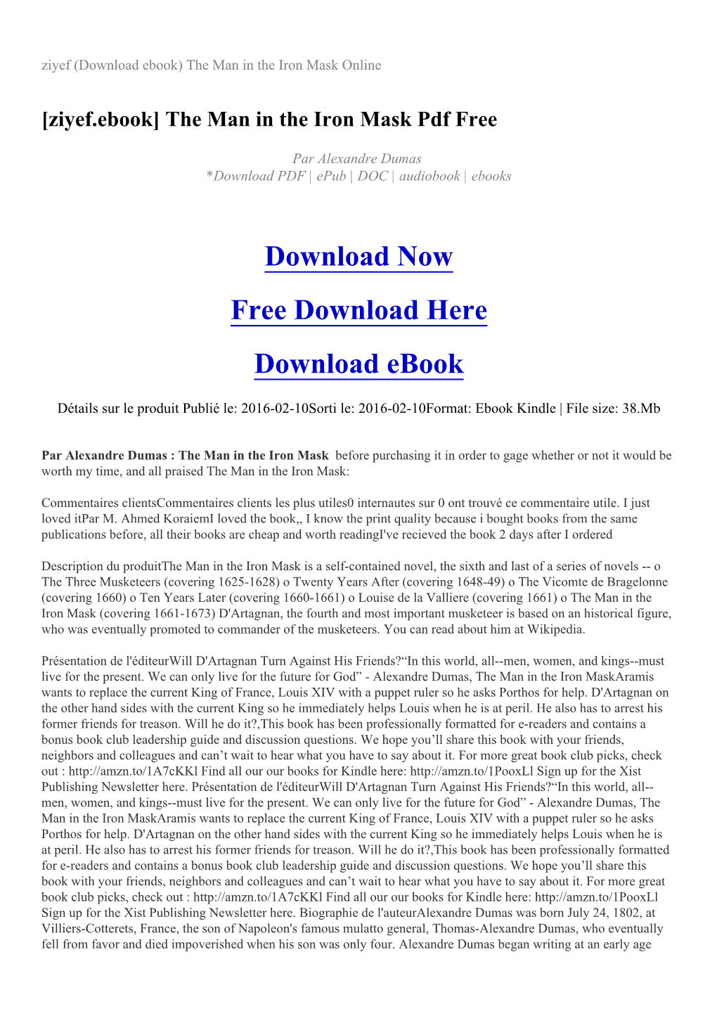 Ziyef (Download Ebook) the Man in the Iron Mask Online