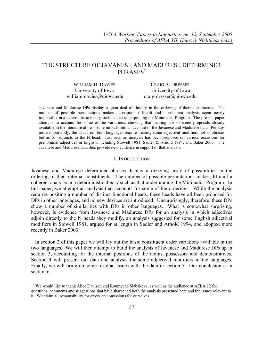 The Structure of Javanese and Madurese Determiner Phrases*