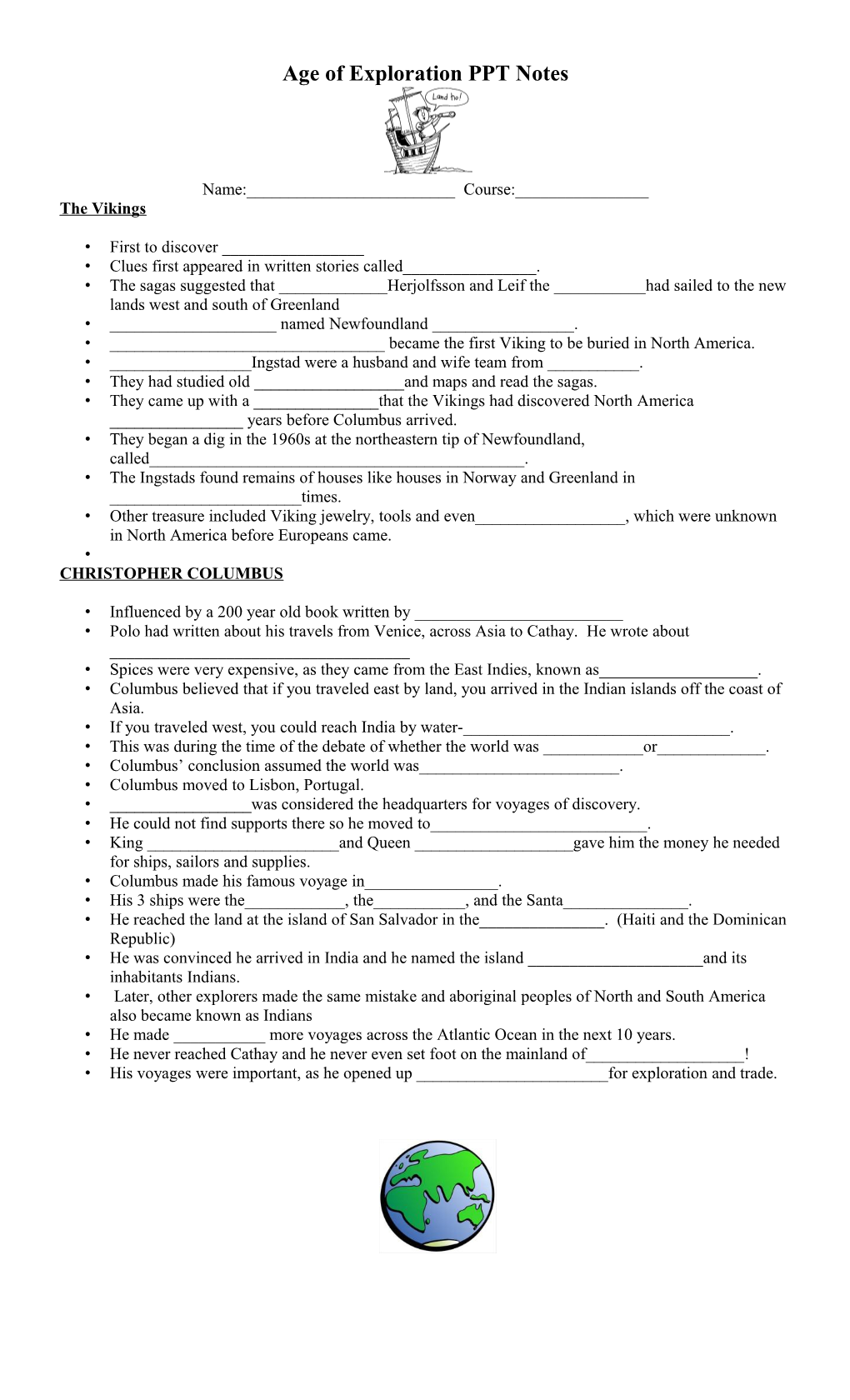 Age of Exploration Notes