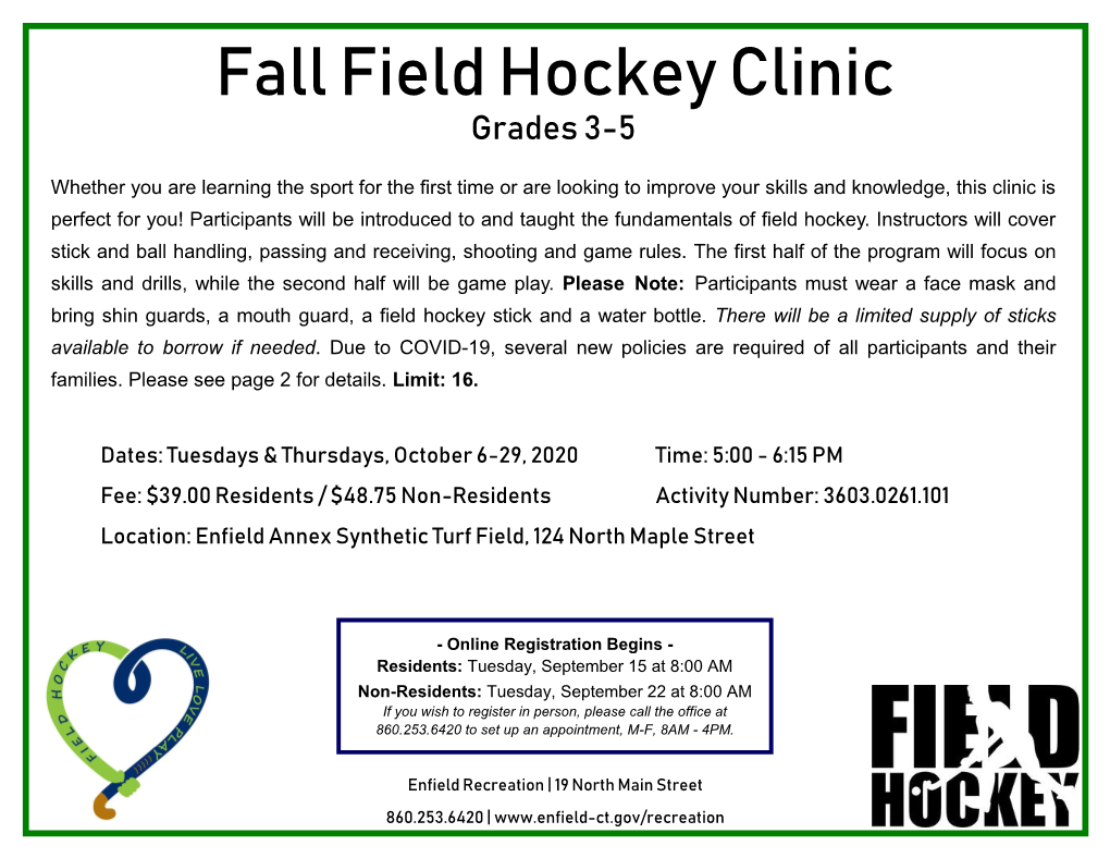 Fall Field Hockey Clinic Grades 3-5