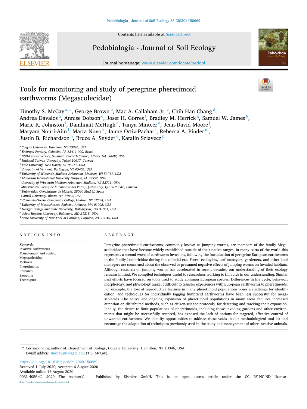 Tools for Monitoring and Study of Peregrine Pheretimoid Earthworms (Megascolecidae)