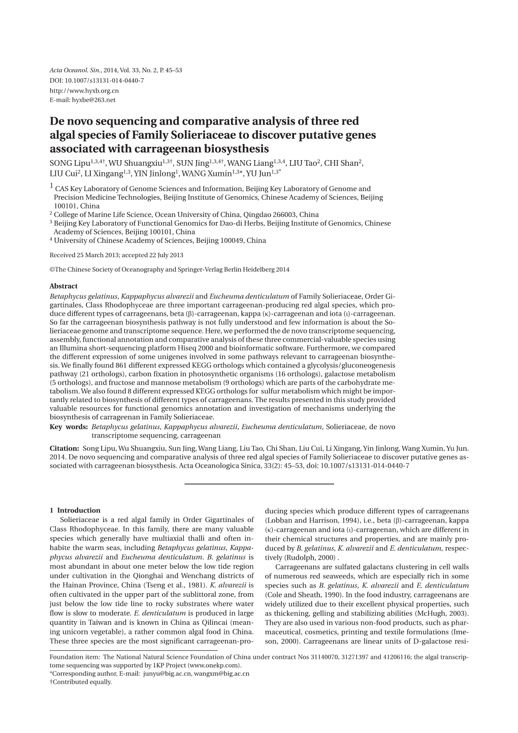 De Novo Sequencing and Comparative Analysis of Three Red Algal