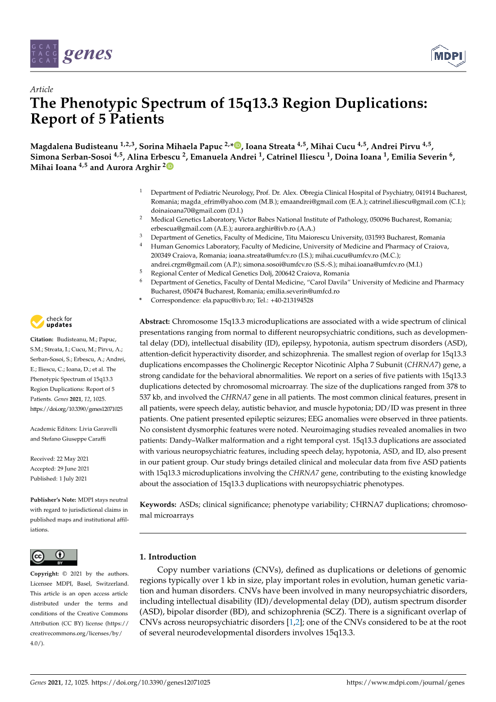 The Phenotypic Spectrum of 15Q13.3 Region Duplications: Report of 5 Patients