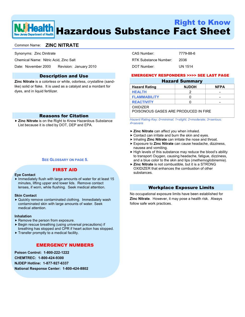 2036 Date: November 2000 Revision: January 2010 DOT Number: UN 1514