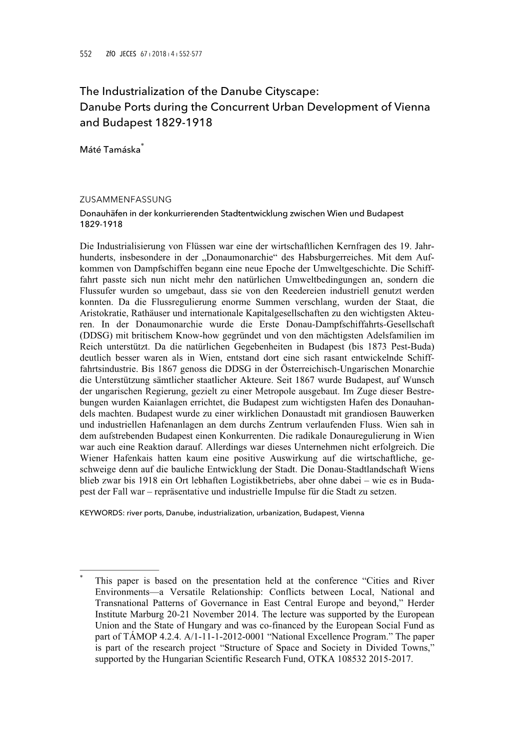 The Industrialization of the Danube Cityscape: Danube Ports During the Concurrent Urban Development of Vienna and Budapest 1829-1918