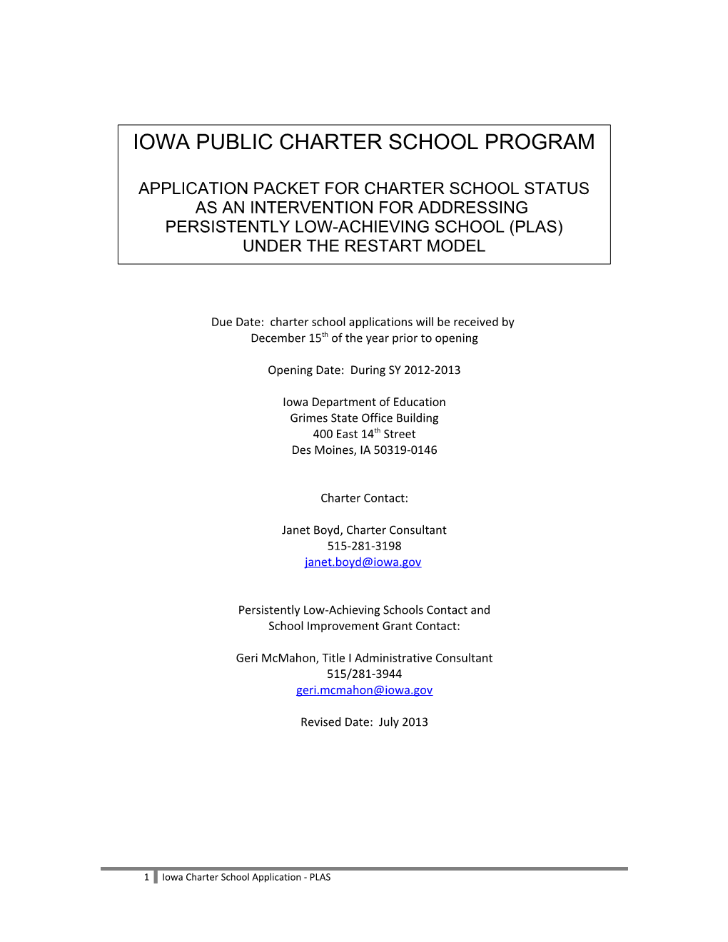 Iowa Public Charter School Program