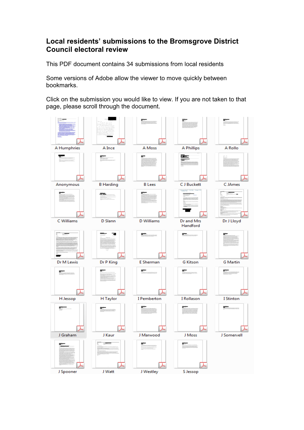 Local Residents’ Submissions to the Bromsgrove District Council Electoral Review