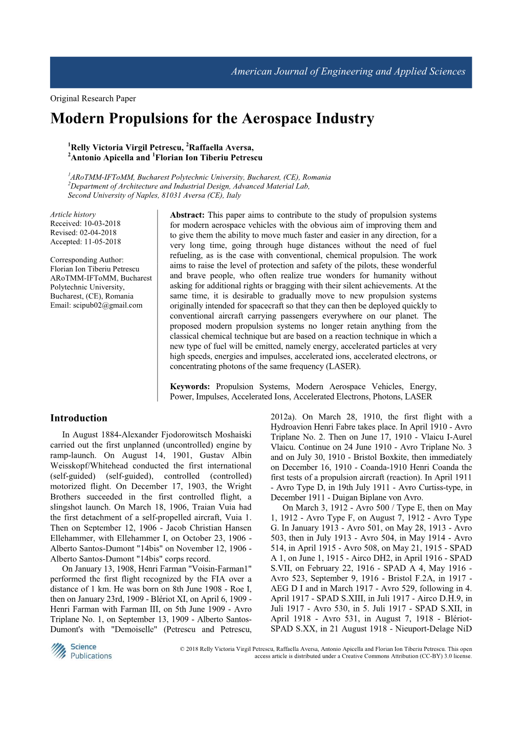 Modern Propulsions for the Aerospace Industry