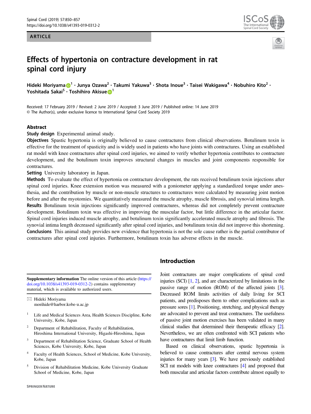 Effects of Hypertonia on Contracture Development in Rat Spinal Cord Injury