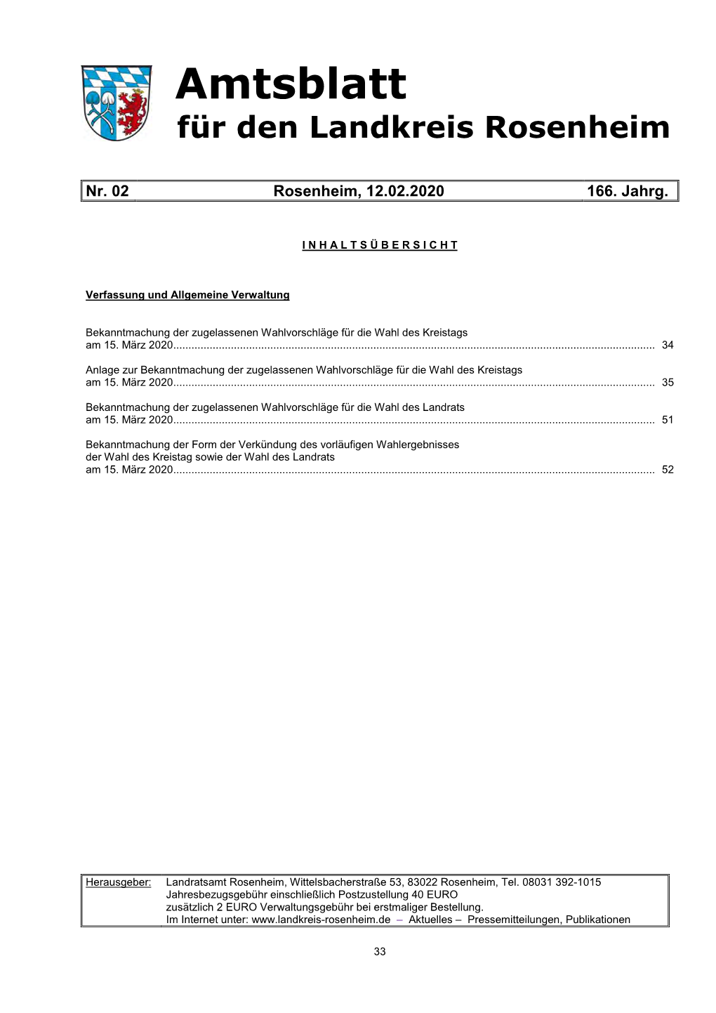 Amtsblatt Für Den Landkreis Rosenheim