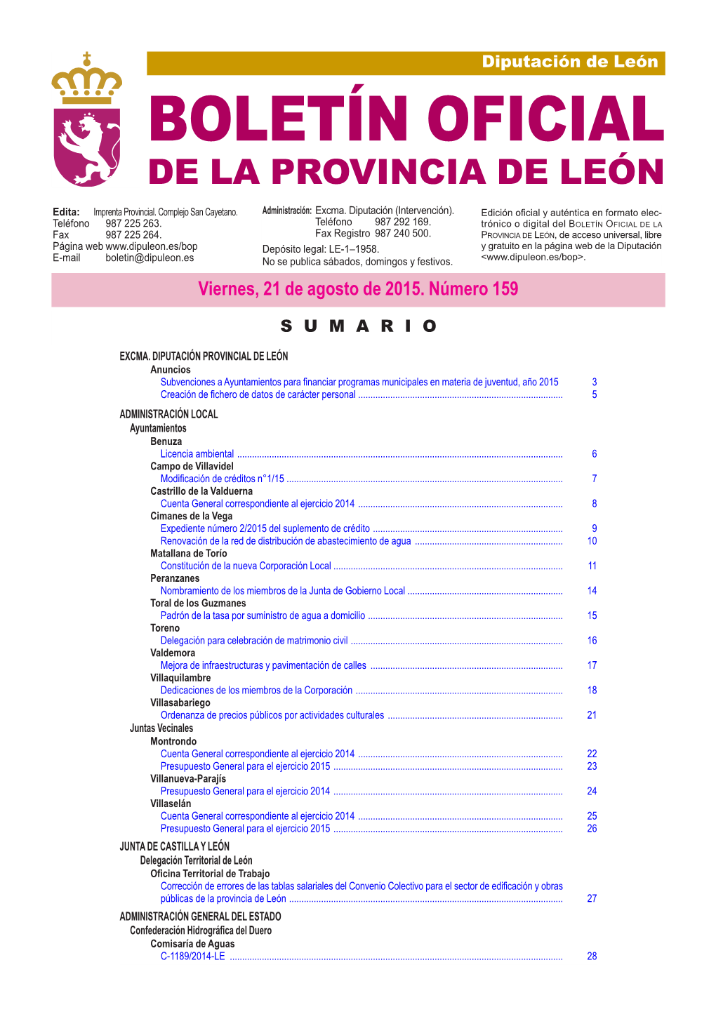 BOLETÍN OFICIAL DE LA PROVINCIA DE LEÓN Edita: Imprenta Provincial