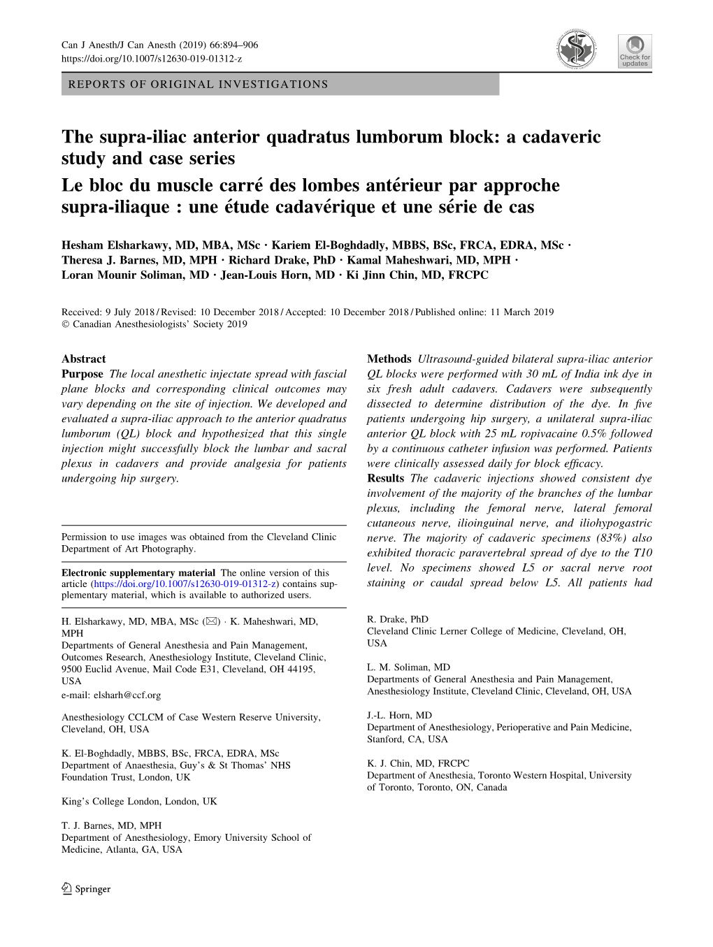 The Supra-Iliac Anterior Quadratus Lumborum Block