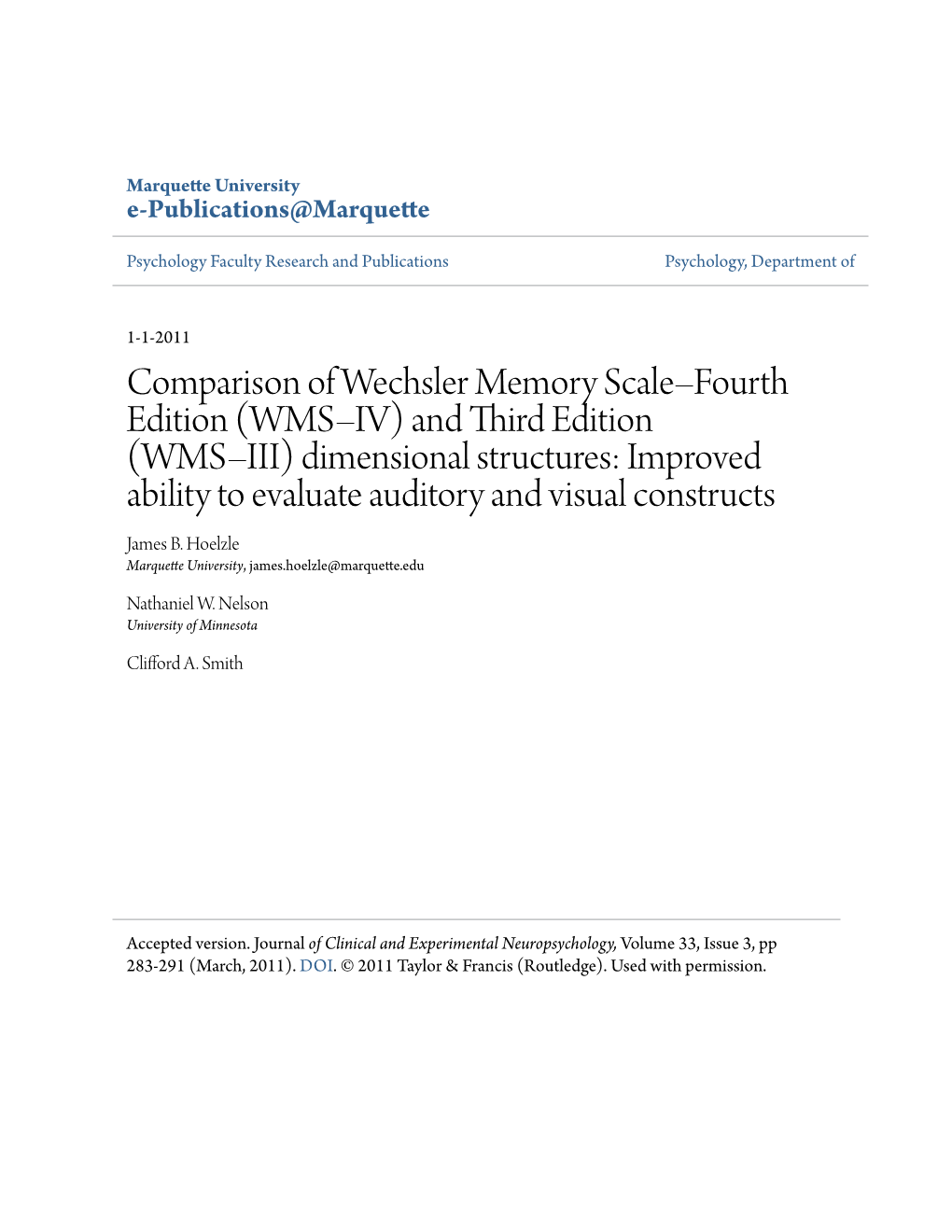 Comparison of Wechsler Memory Scale–Fourth Edition (WMS–IV)