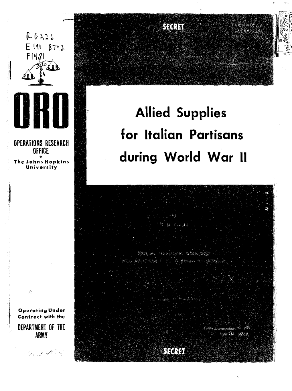 Allied Supplies for Italian Partisans During World War II