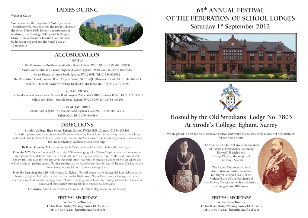 65Th ANNUAL FESTIVAL of the FEDERATION of SCHOOL