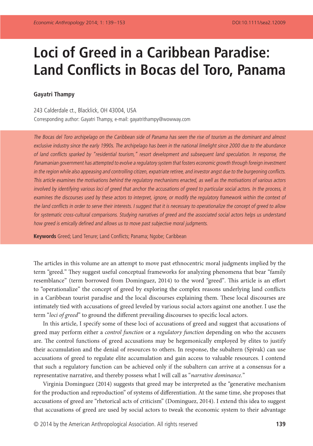Land Conflicts in Bocas Del Toro, Panama, Are One Such Example