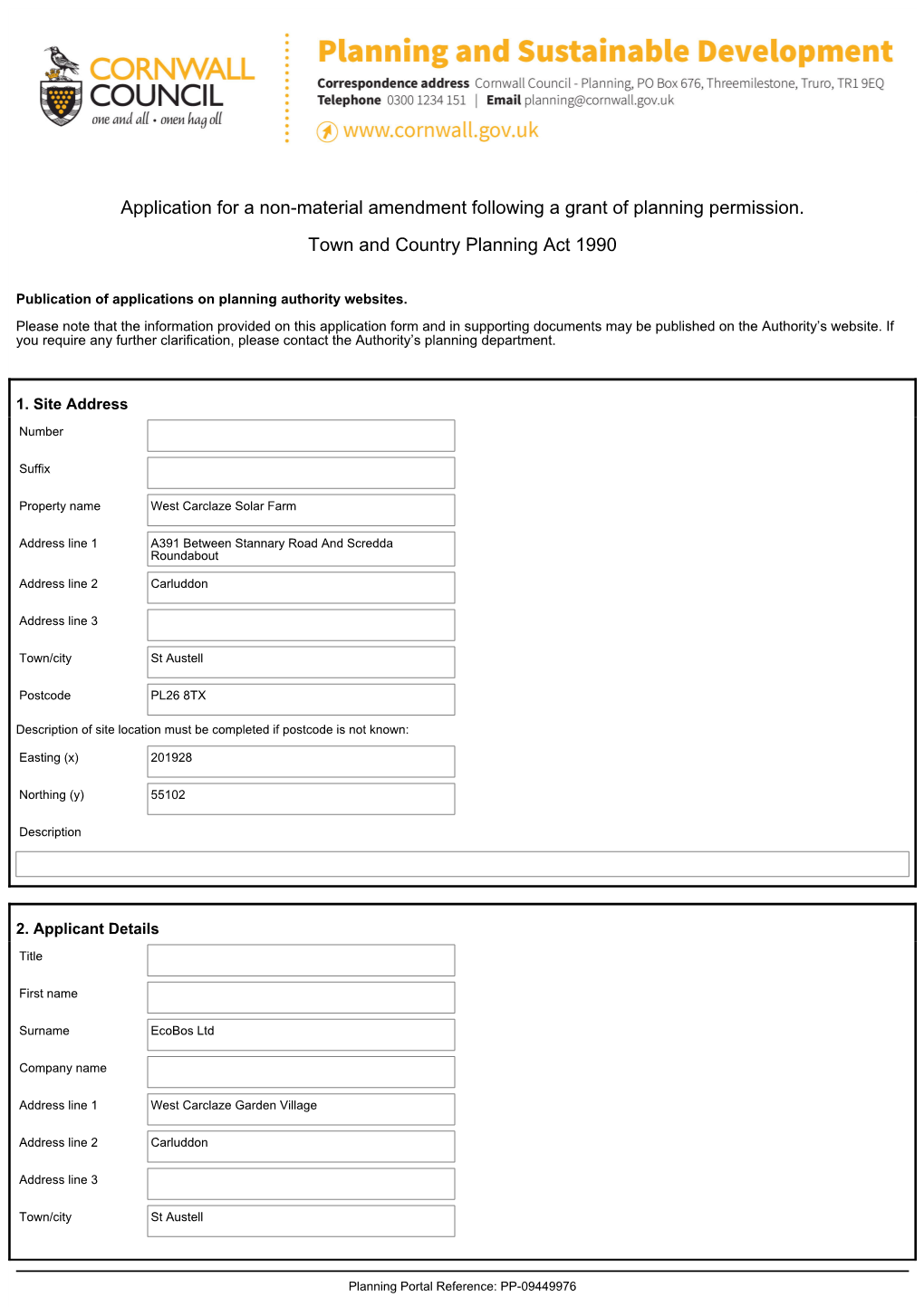 Application for a Non-Material Amendment Following a Grant of Planning Permission