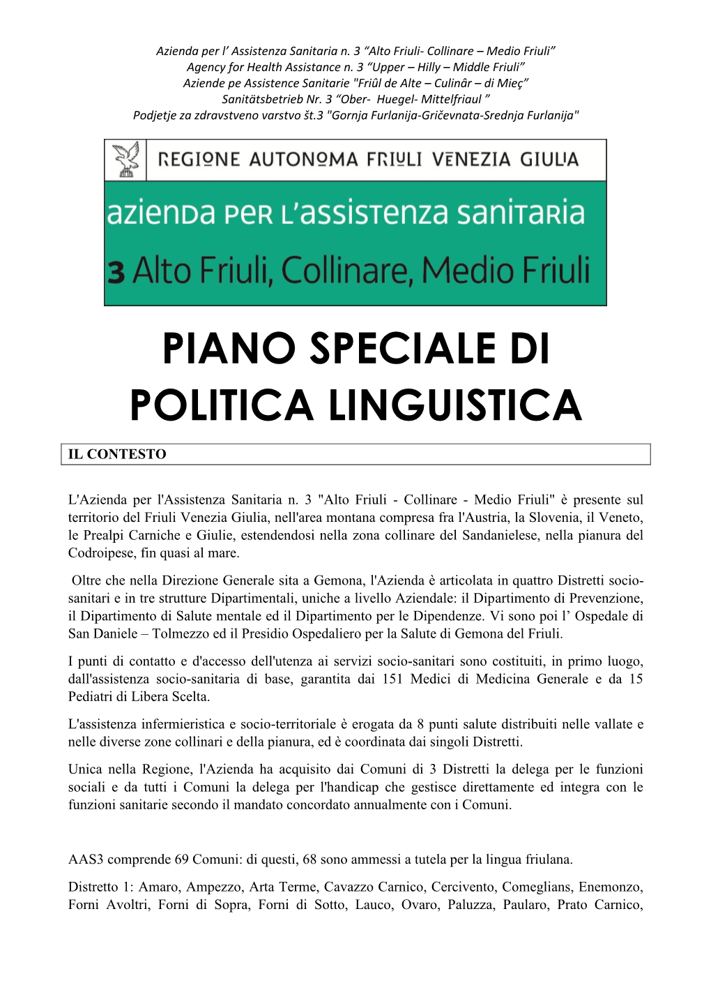 Piano Speciale Di Politica Linguistica