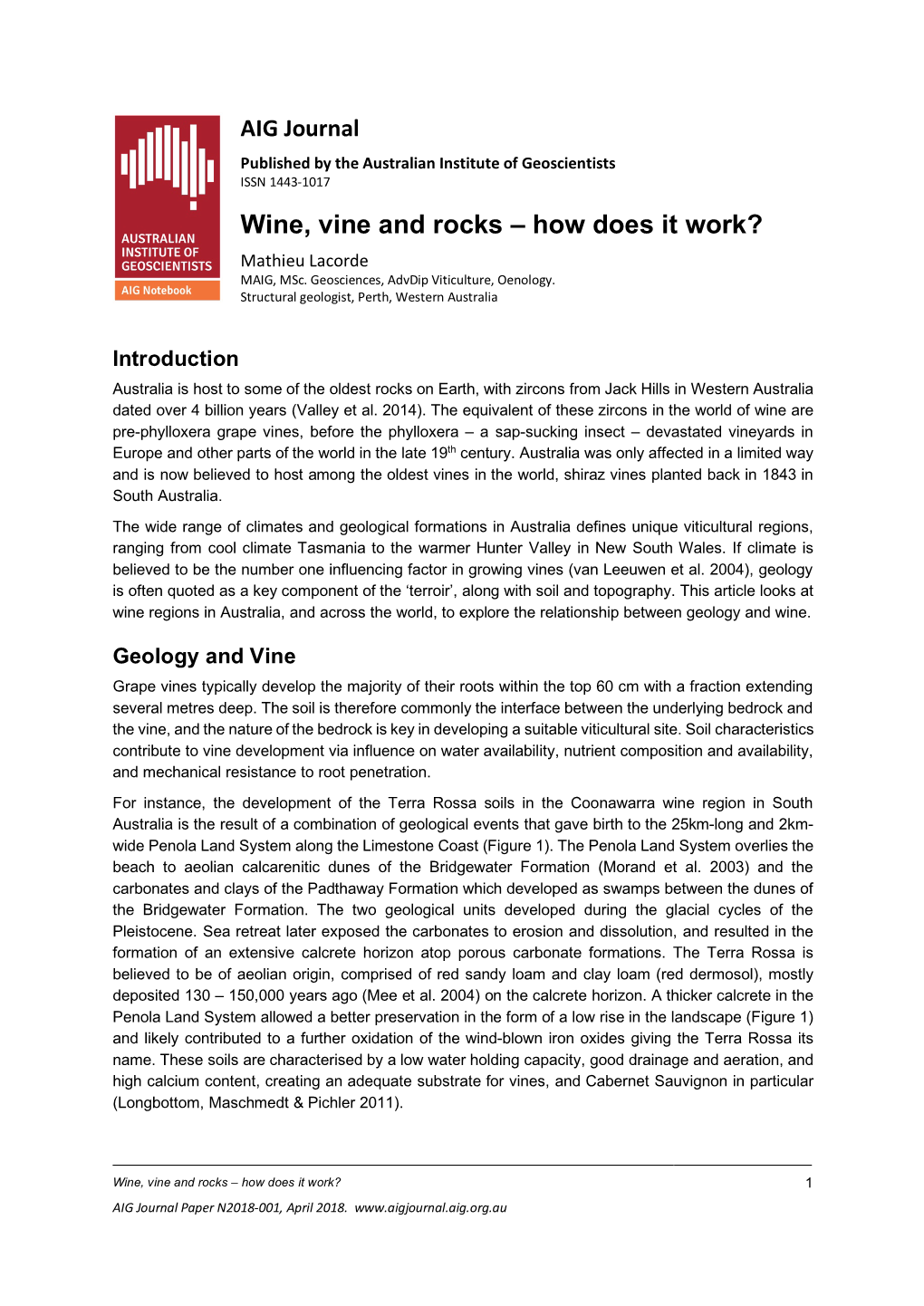 Wine, Vine and Rocks – How Does It Work? Mathieu Lacorde MAIG, Msc