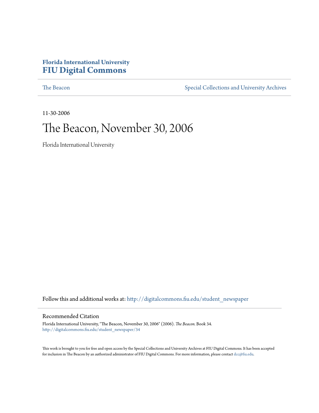 The Beacon, November 30, 2006 Florida International University