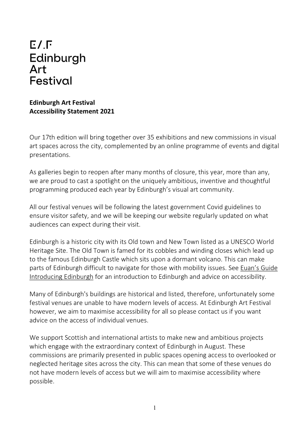 Edinburgh Art Festival Accessibility Statement 2021 Our 17Th Edition