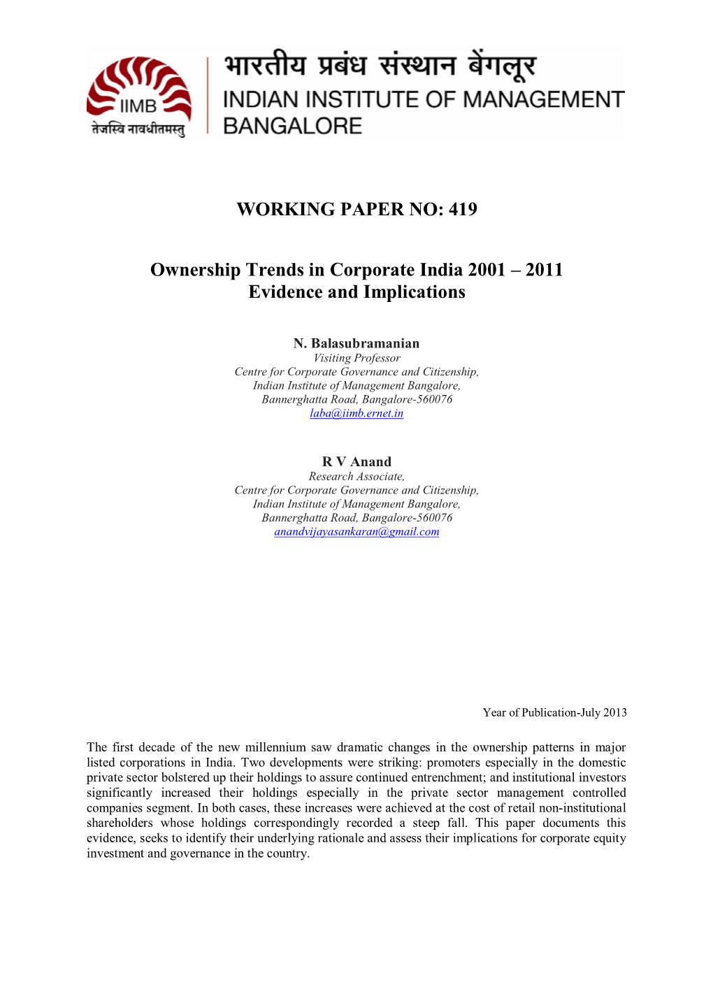 Corporate Ownership Structures in India