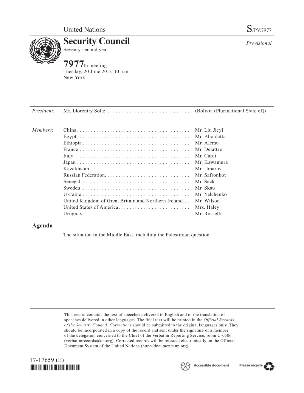 Security Council Provisional Seventy-Second Year