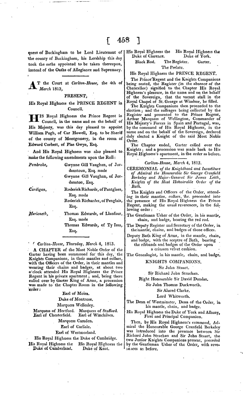 F 458 ] Quess of Buckingham to Be Lord Lieutenant of His Royal Highness the His Royal Highness the Duke of Clarence