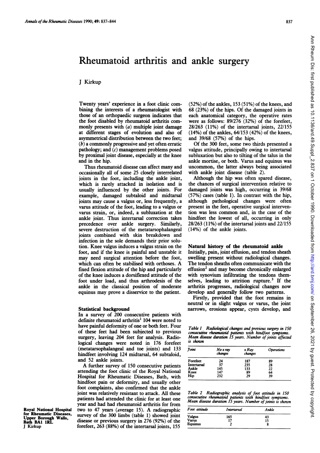 Rheumatoid Arthritis and Ankle Surgery