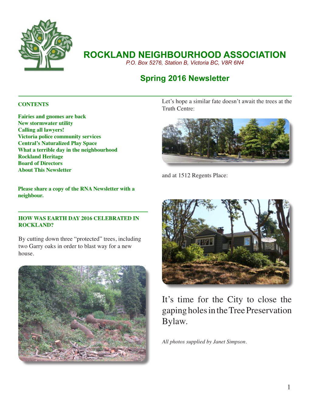 ROCKLAND NEIGHBOURHOOD ASSOCIATION It's Time for the City