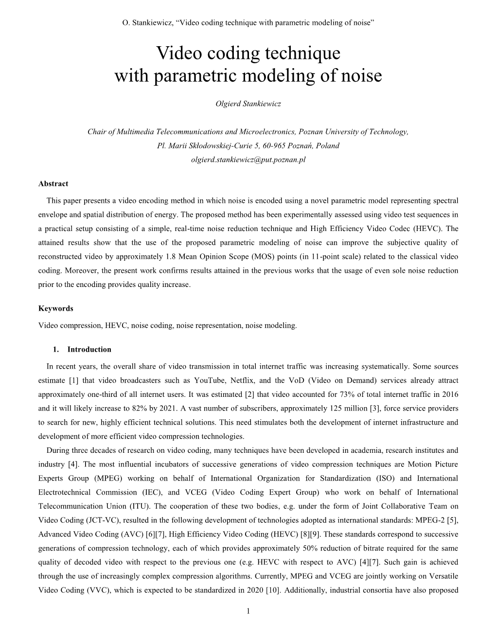 Video Coding Technique with Parametric Modeling of Noise” Video Coding Technique with Parametric Modeling of Noise