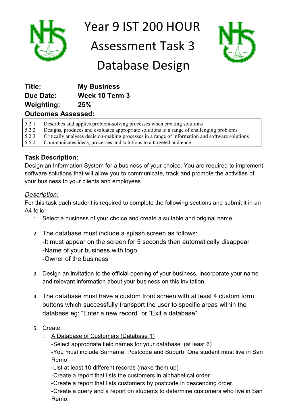 Due Date: Week 10 Term 3