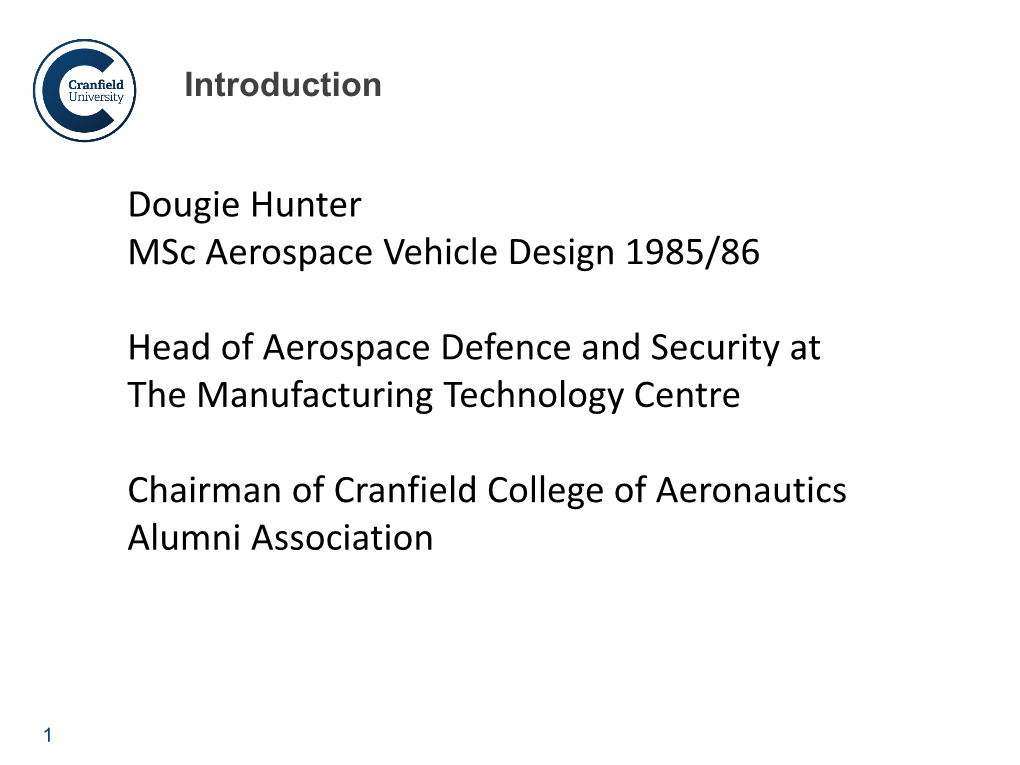 Dougie Hunter Msc Aerospace Vehicle Design 1985/86 Head Of