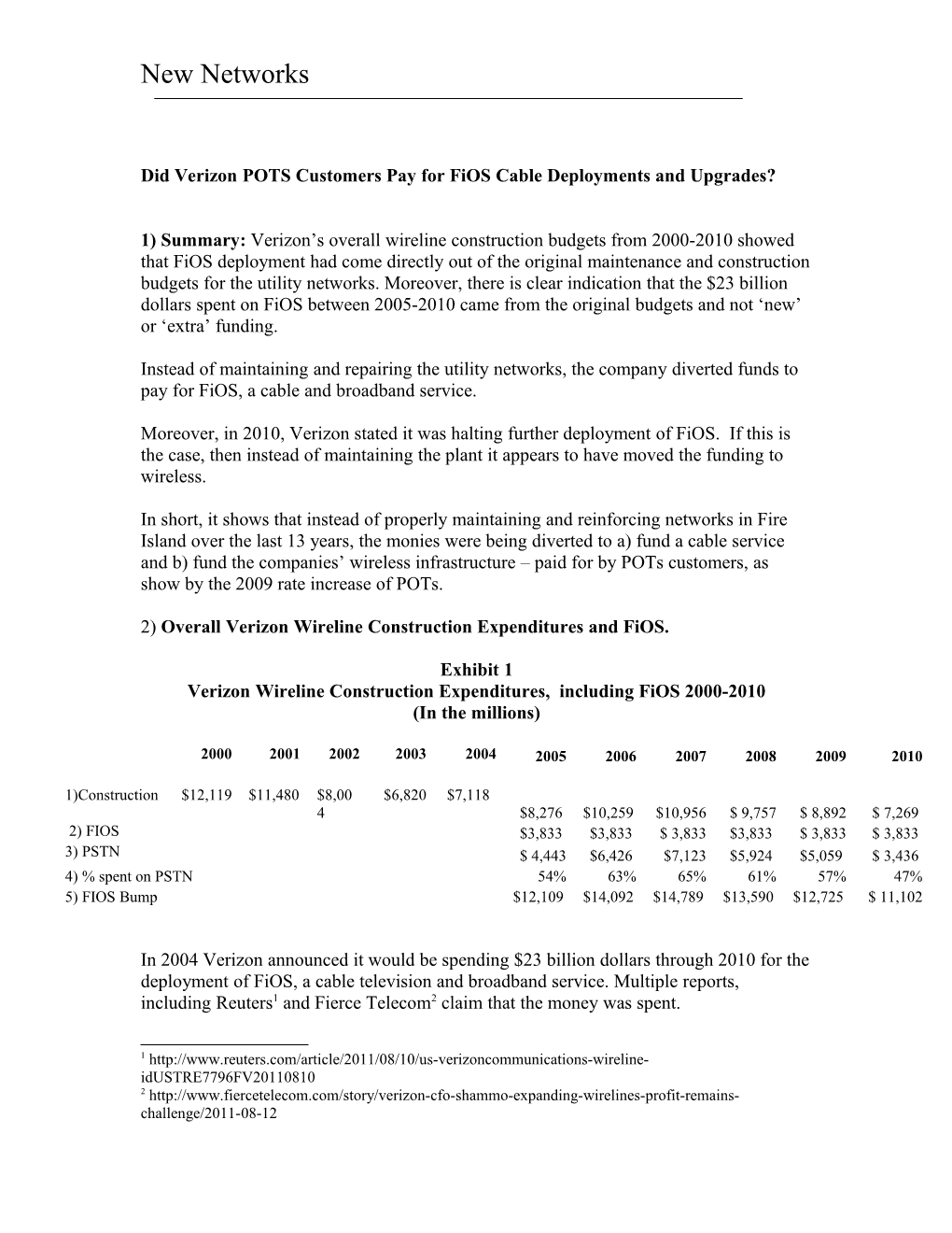 Did Verizon POTS Customers Pay for Fios Cable Deployments and Upgrades?