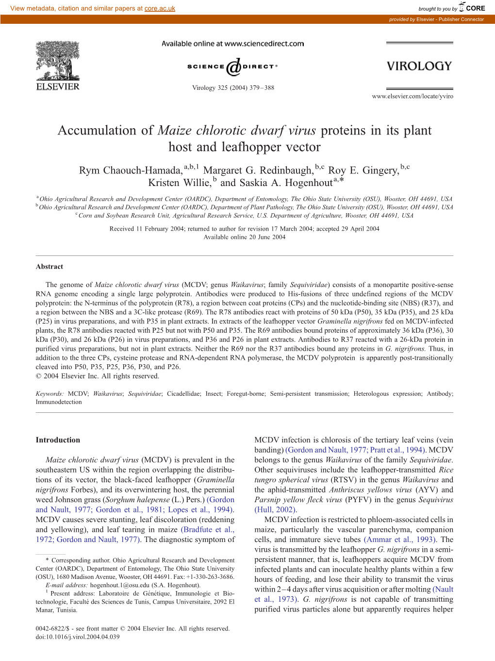 Maize Chlorotic Dwarf Virus Proteins in Its Plant Host and Leafhopper Vector